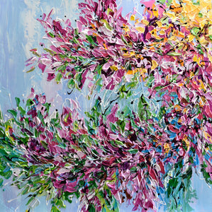 Cherry Blossom, Impressionist Floral Painting, 24"x24"