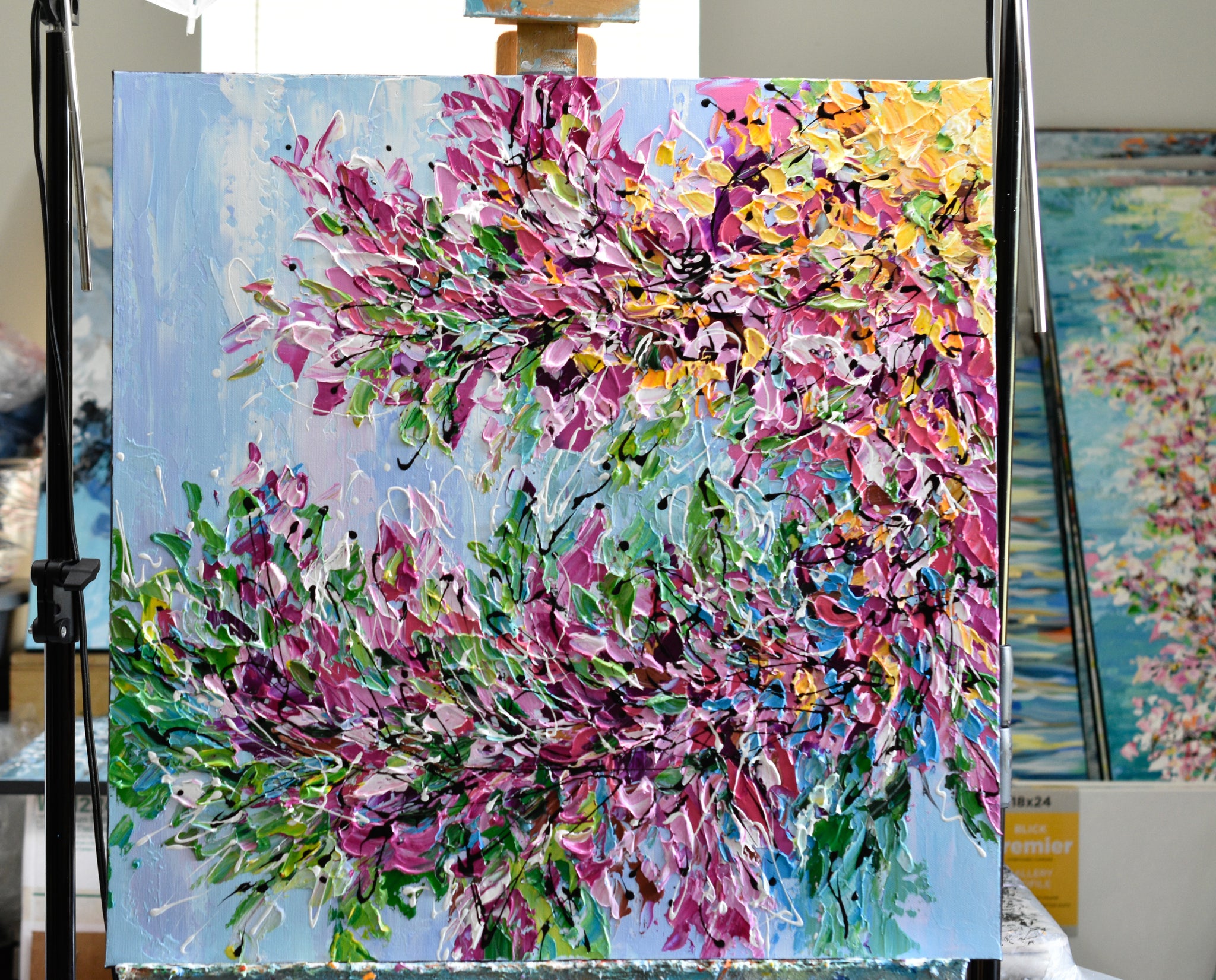 Cherry Blossom, Impressionist Floral Painting, Heavy textured wall