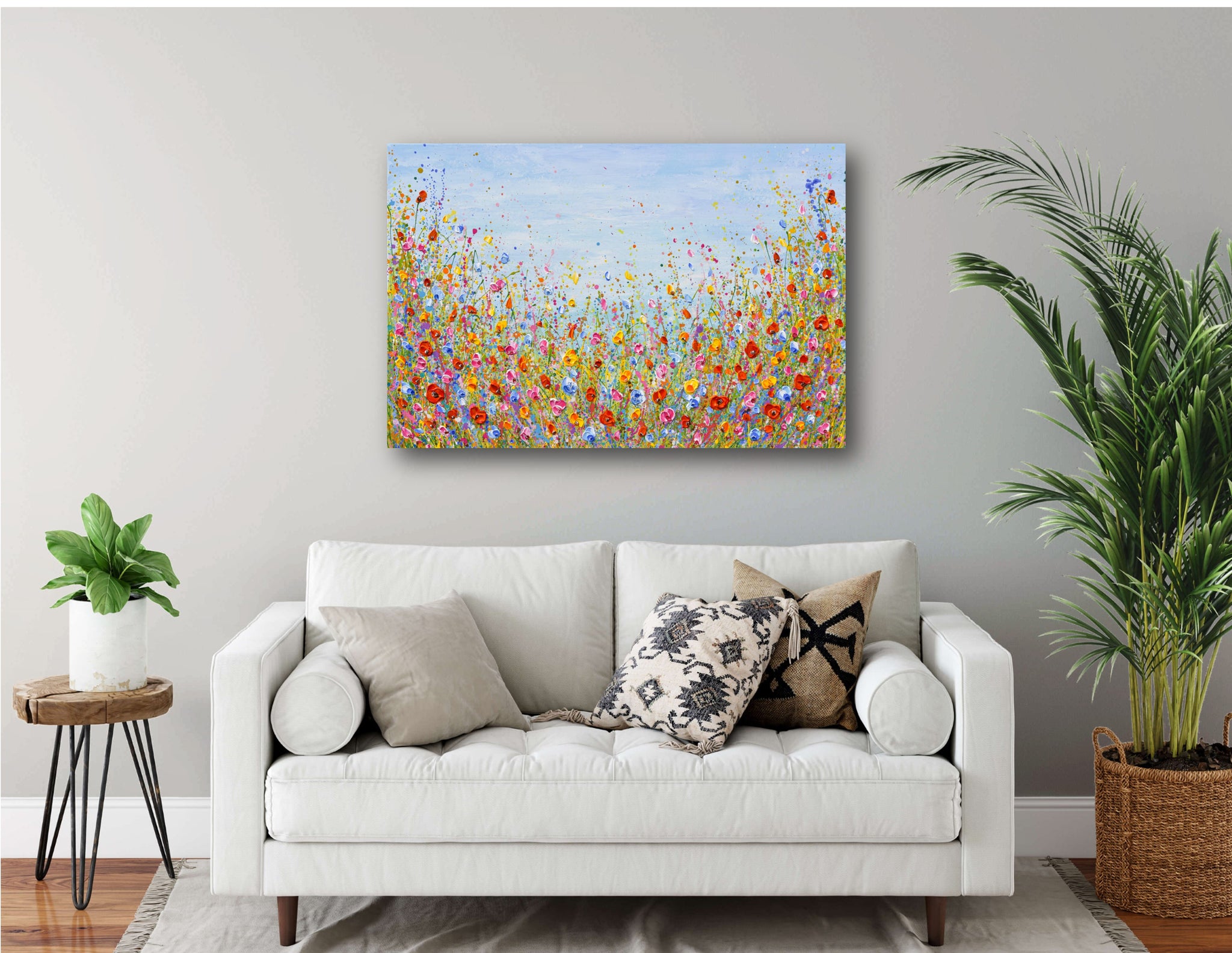 Colorful Flower Field, Abstract Floral Painting on Canvas, 24