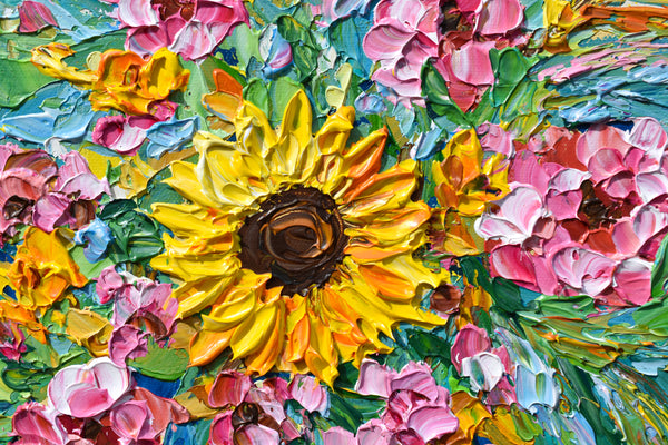 Be Like a Sunflower, Impressionist Impasto Painting on Canvas 12"x12"