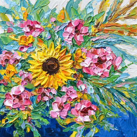 Be Like a Sunflower, Impressionist Impasto Painting on Canvas 12"x12"