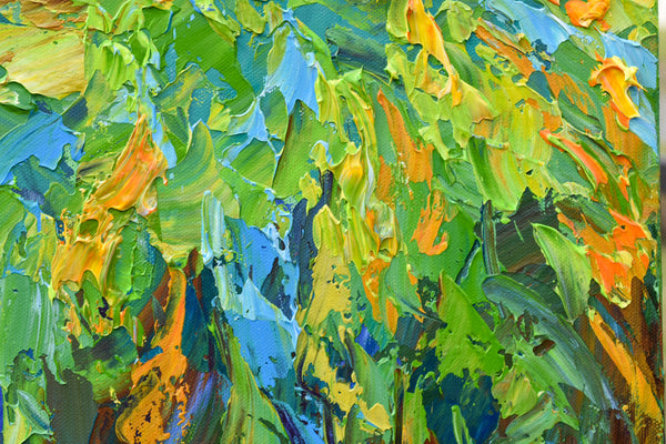 Sunflower Field, Impressionist Impasto Painting on Canvas 24"x24"