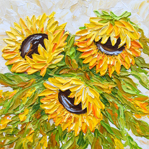 Fall Sunflower Impasto Painting, Palette knife Artwork, Impressionistm