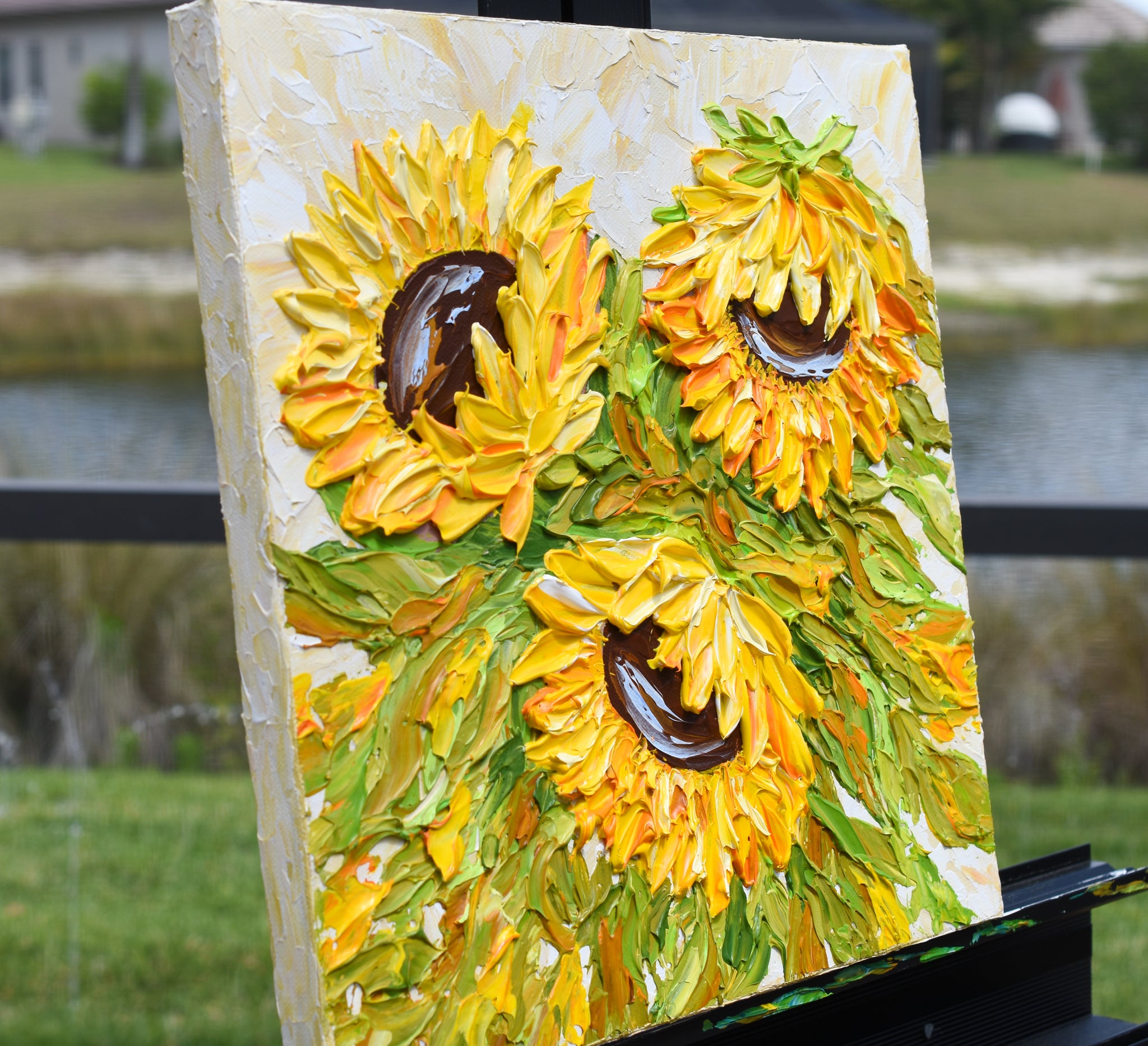 Fall Sunflowers Impasto Painting, Original Art Gift for Wife,12