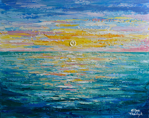 Sunrise, Palette Knife Ocean Painting, Acrylic, 16"x20"
