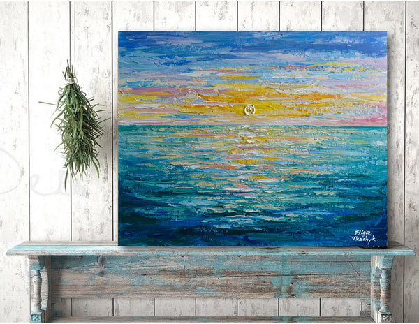 Sunrise, Palette Knife Ocean Painting, Acrylic, 16"x20"