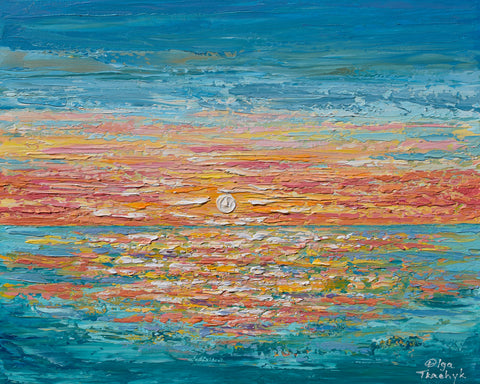 Relaxing Sunset, Palette Knife Ocean Painting, Acrylic, 16"x20"