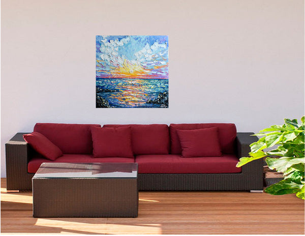 Sea Sunset, Acrylic on Canvas, "20x20"