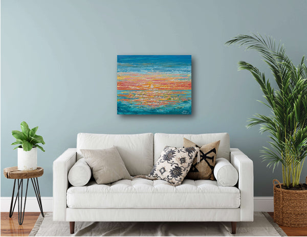 Relaxing Sunset, Palette Knife Ocean Painting, Acrylic, 16"x20"