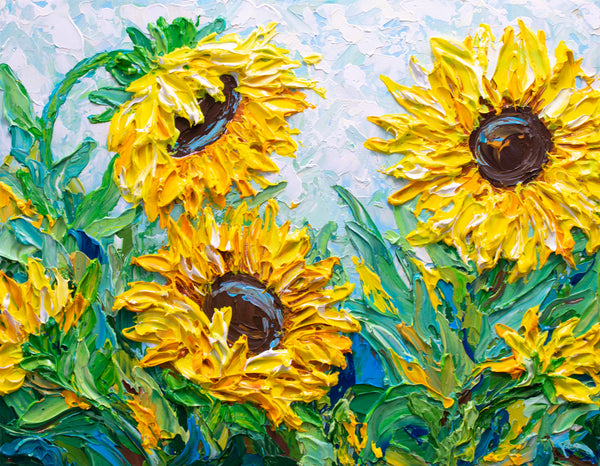 Sunflowers, Impressionist Impasto Painting on Canvas 11"x14"