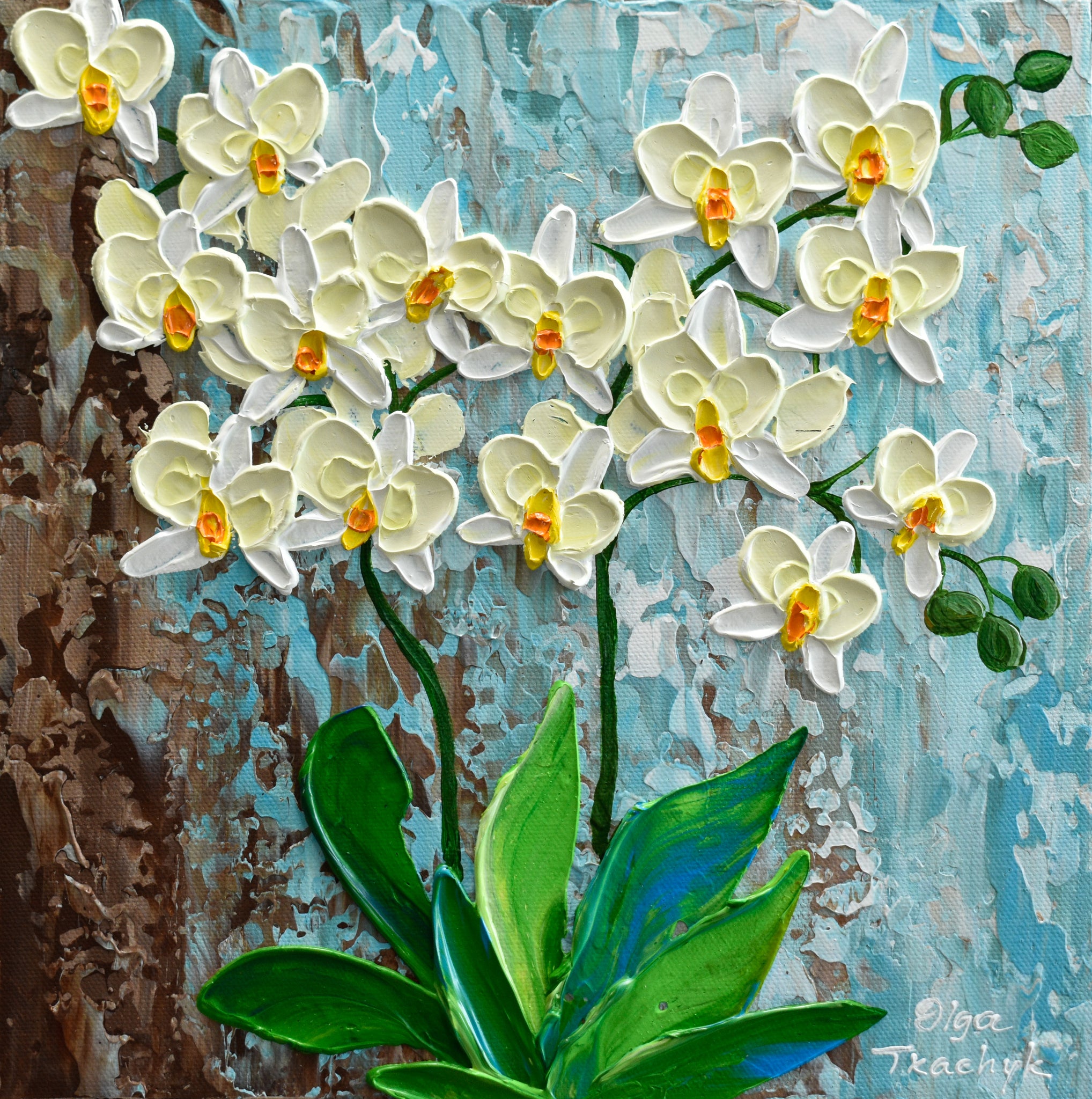 Yellow Orchid, Impasto Flower Painting, Acrylics, 12"x12"